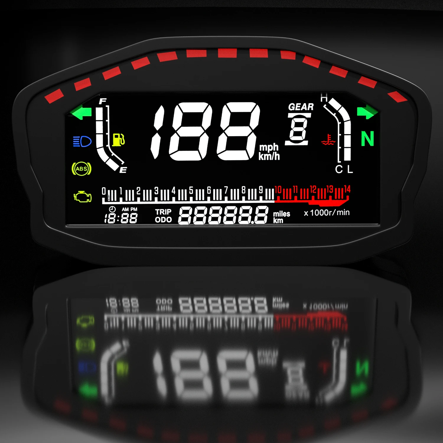 Тахометр двигателя RPM Speedo Многофункциональный ЖК-дисплей уровня топлива для 2,4 цилиндров мотоцикла 14000 об/мин GPS-одометр с антенной