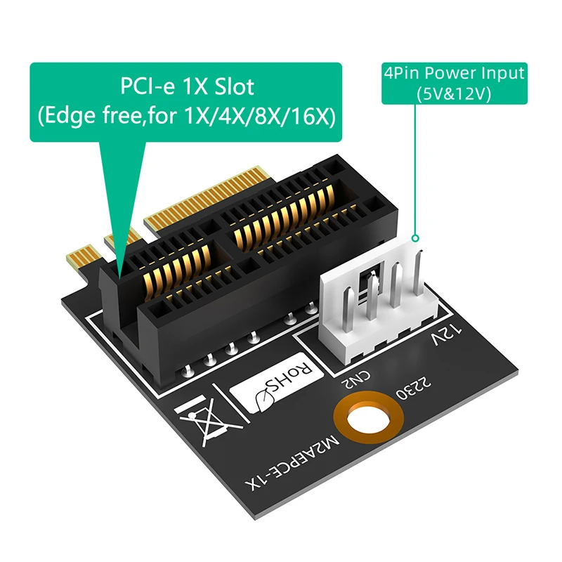 2230 M.2 Key A+E to PCIE X1 Adapter Card PCI Express PCI-E 1X Slot to M2 NGFF Key A/A+E/E Converter Riser Card 4Pin Power Supply