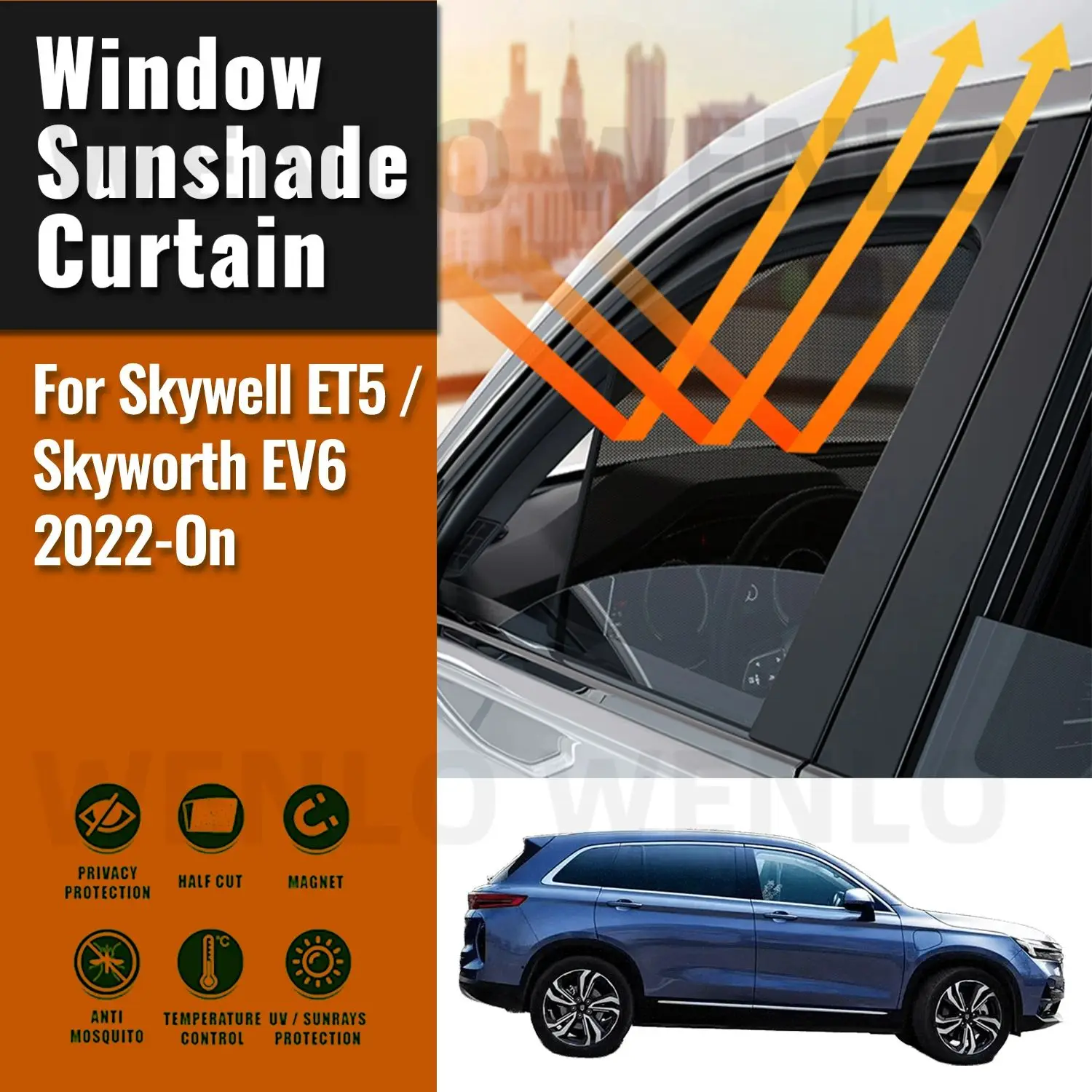 Солнцезащитные шторки для Skyworth EV6 Skywell ET5 2022-2025: магнитные на лобовое стекло, на задние боковые окна, козырьки-шторки