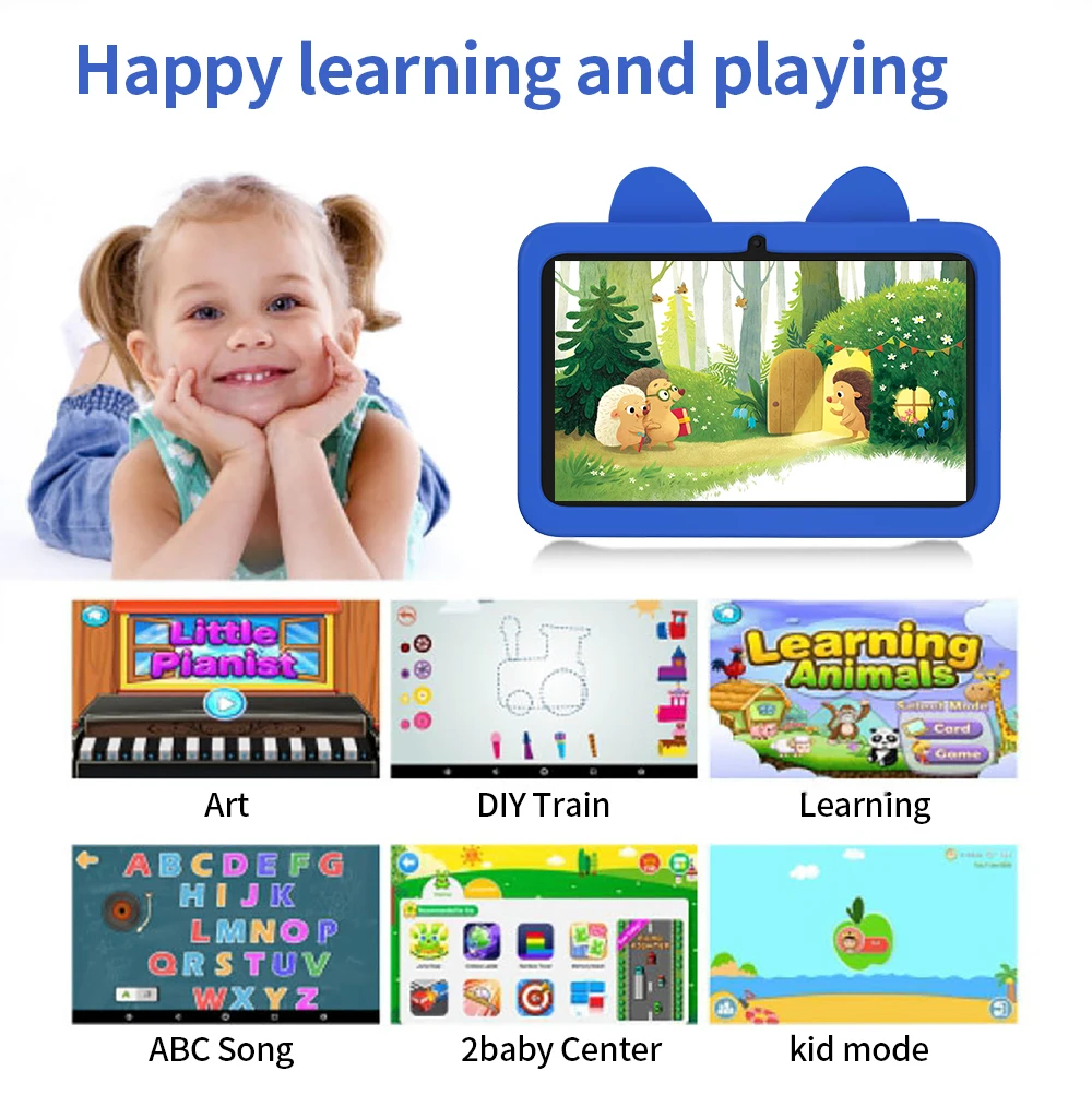 جهاز لوحي للأطفال بنظام Android 13 بسعة 4 جيجابايت + 64 جيجابايت، تحكم بالأبوية، 2.4 جيجا واي فاي، شاشة حماية للعين، تطبيق تعليمي