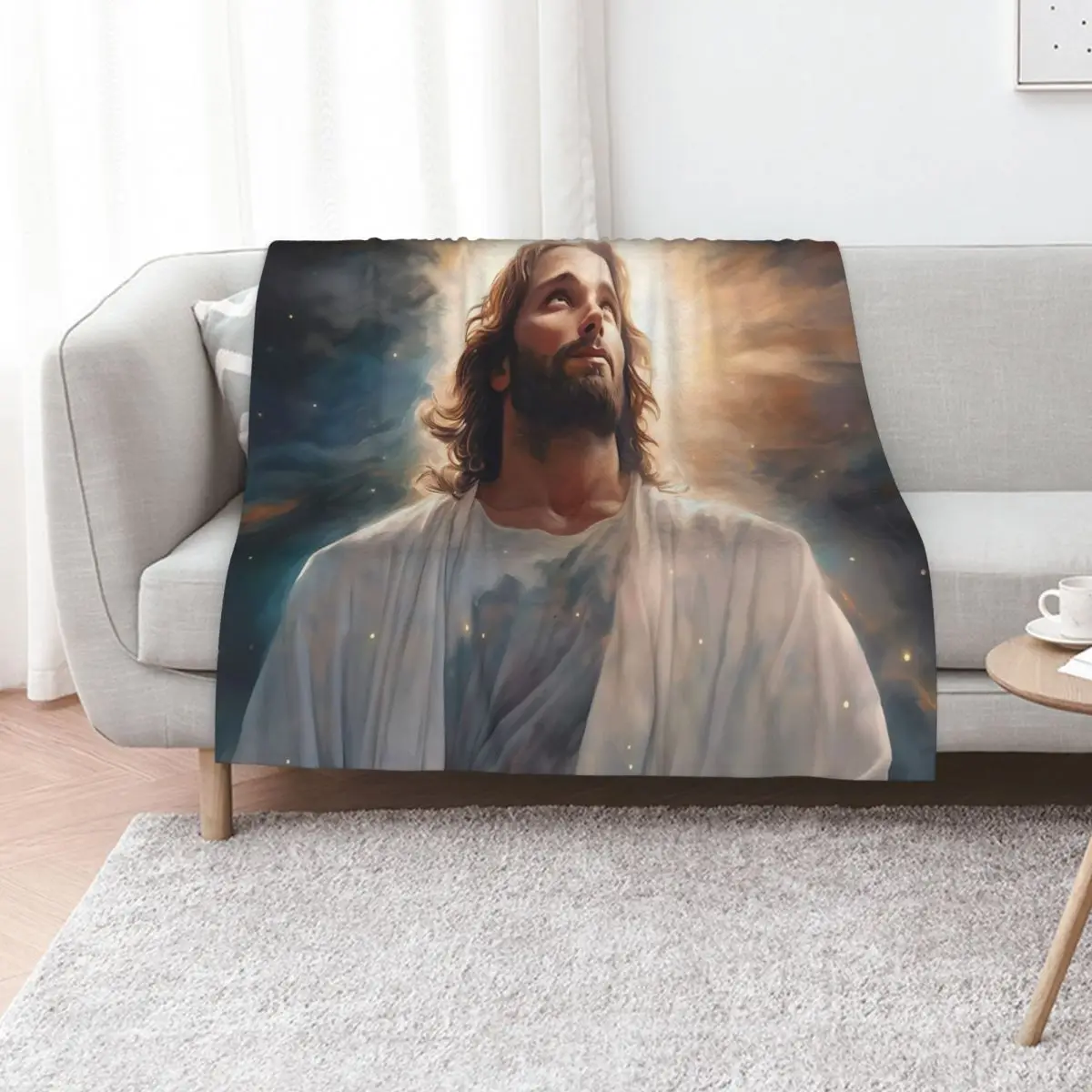 

Epic Portrait of Almighty Jesus Christ Ascending to Heaven in the Vastness of the Starry Universe Throw Blanket