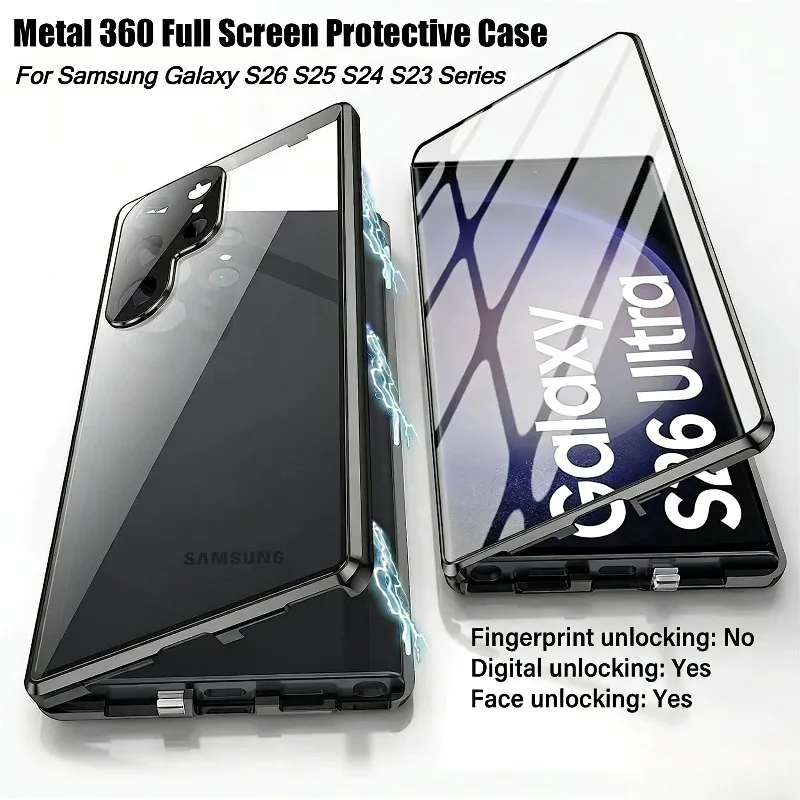 360° Full Coverage Ultra HD Screen Protect Case For Samsung S26 Ultra S25 S24 S23 Plus FE Metal Magnetic Adsorption Border Cover