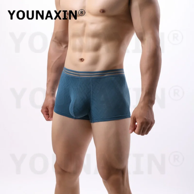 5 Pieces Men's Sexy Ice Silk Boxer Briefs Breathable Solid Color Big Size Low -Rise Youth Underwear Panties M L XL 2XL