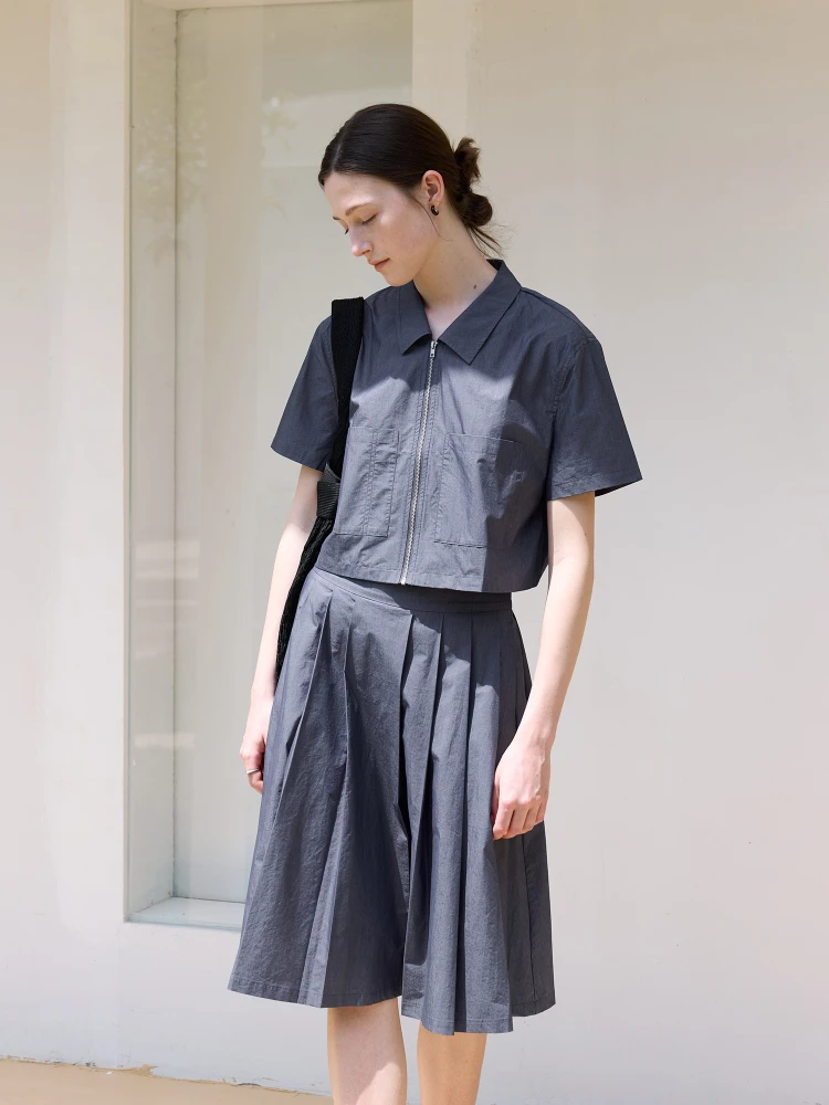 

Летний джинсовый комплект Camon: рубашка с коротким рукавом и плиссированная юбка – женский повседневный модный костюм для работы