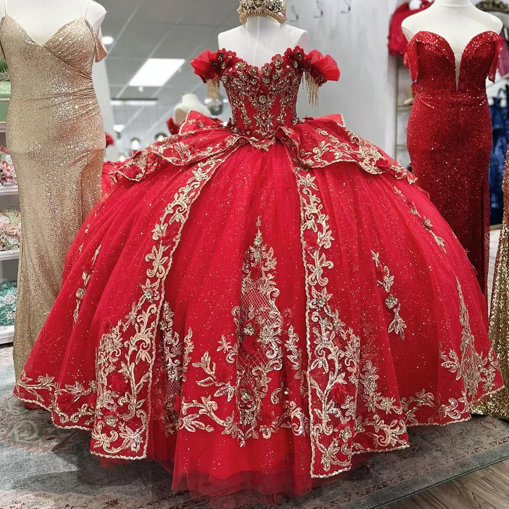 

Блестящее красное платье для Quinceanera, бальное платье, блестящий корсет с аппликацией из бисера и кристаллов в несколько рядов, милое платье для 16, 15 лет