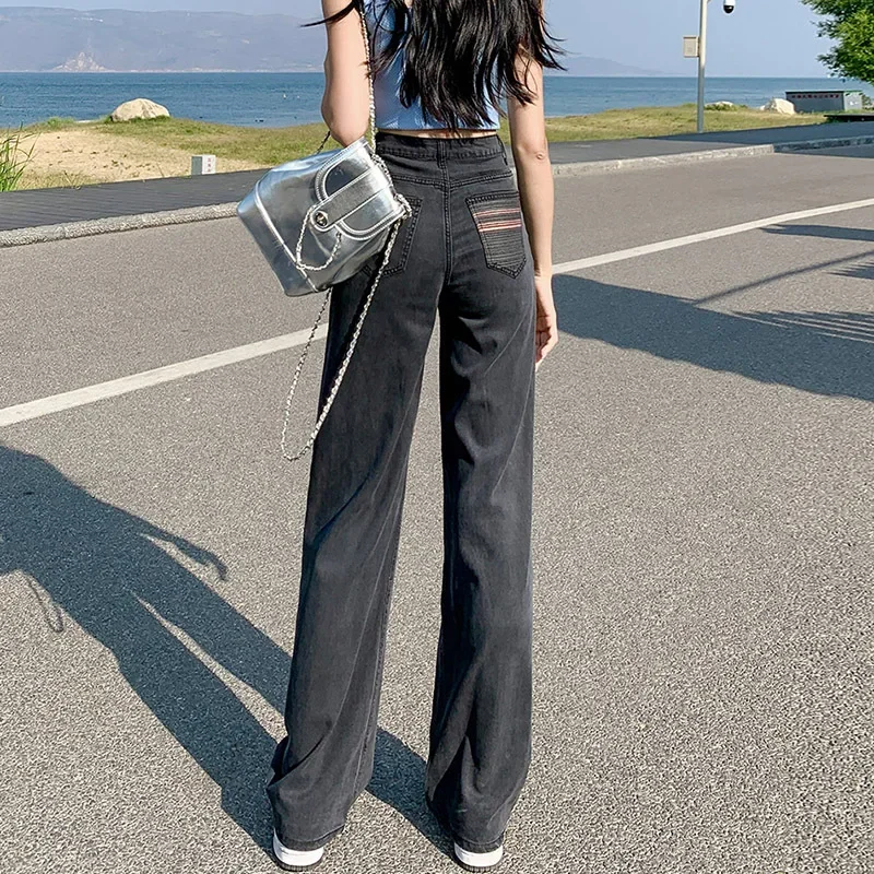 

Popular Niche Design High Waisted Denim Pants for Women in Summer Thin and Slimming Straight Leg Wide Leg Pants for Women