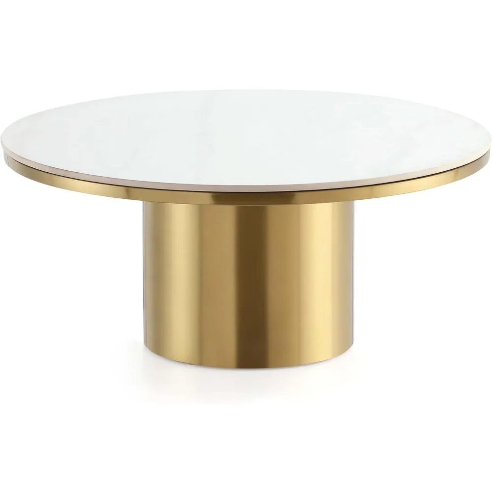 Glenn Round Coffee Table with Sleek Sintered Stone Top and Stainless Steel Base, Elegant Design for Modern Living Room