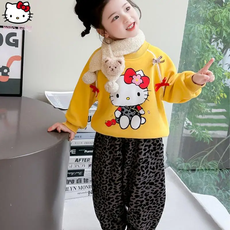 فتاة Kawaii القط سميكة البلوز بدل رجالي الكرتون جديد أنيمي الخريف الشتاء الأطفال الدافئة تي شيرت بلايز عادية قطعتين مجموعة #2