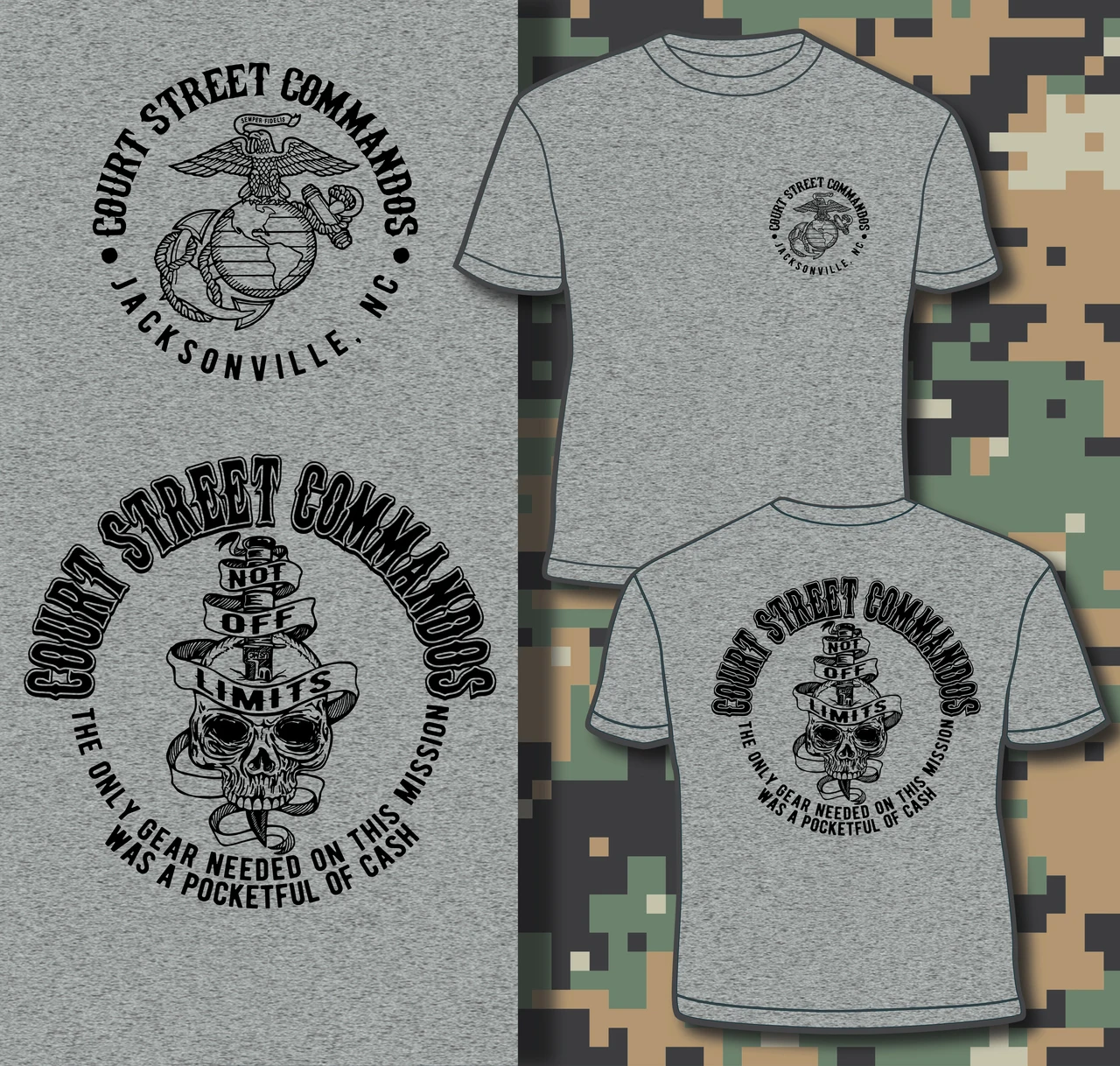 Jacksonville, NC. US Marine Corps Court Street Commando T Shirt. Short Sleeve 100% Cotton Casual T-shirts Loose Top Size S-3XL