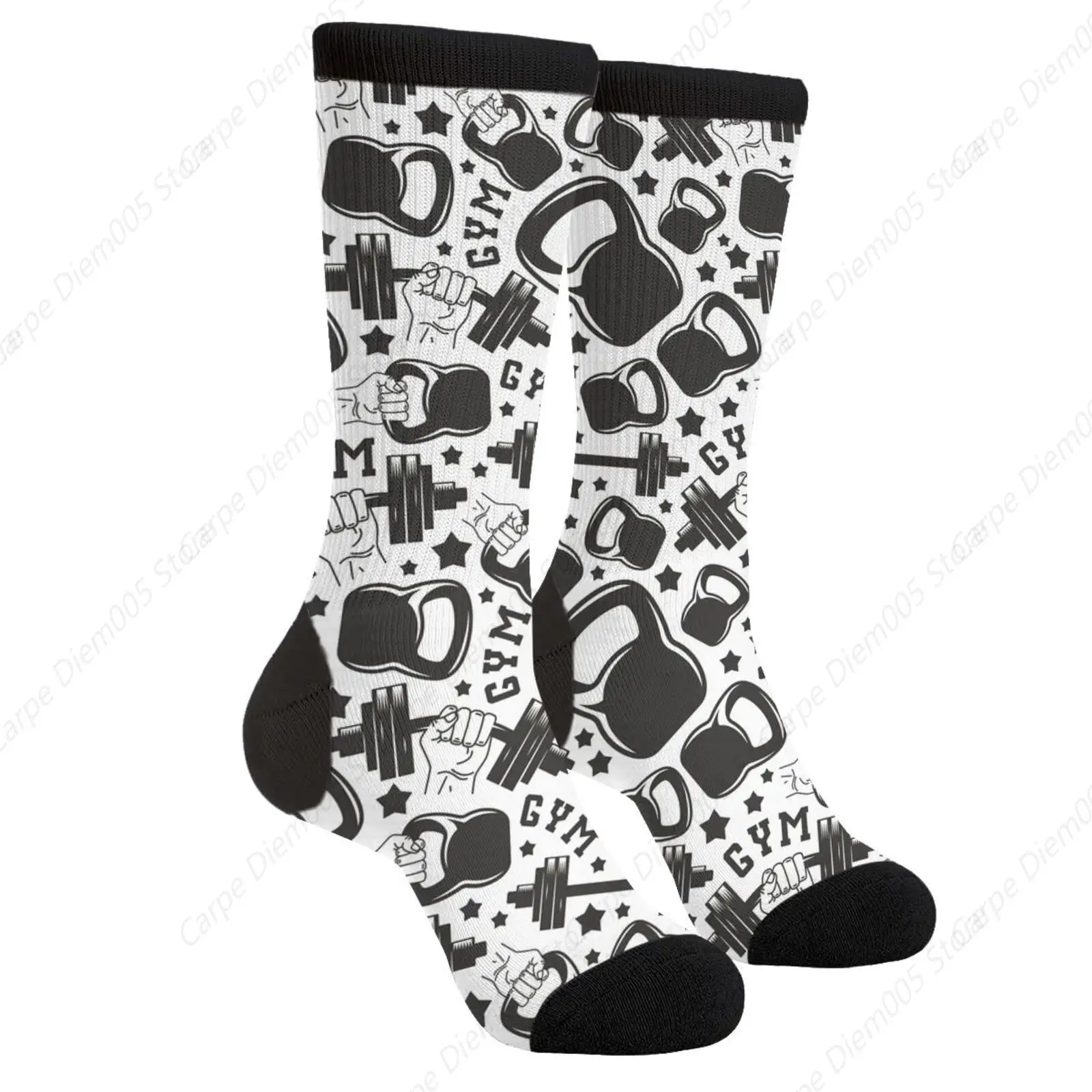 

Fitness Club Black Dumbbells Casual Funny Funky Novelty Socks For Men Women Sports Socks Adults Print Keep Warm Thin