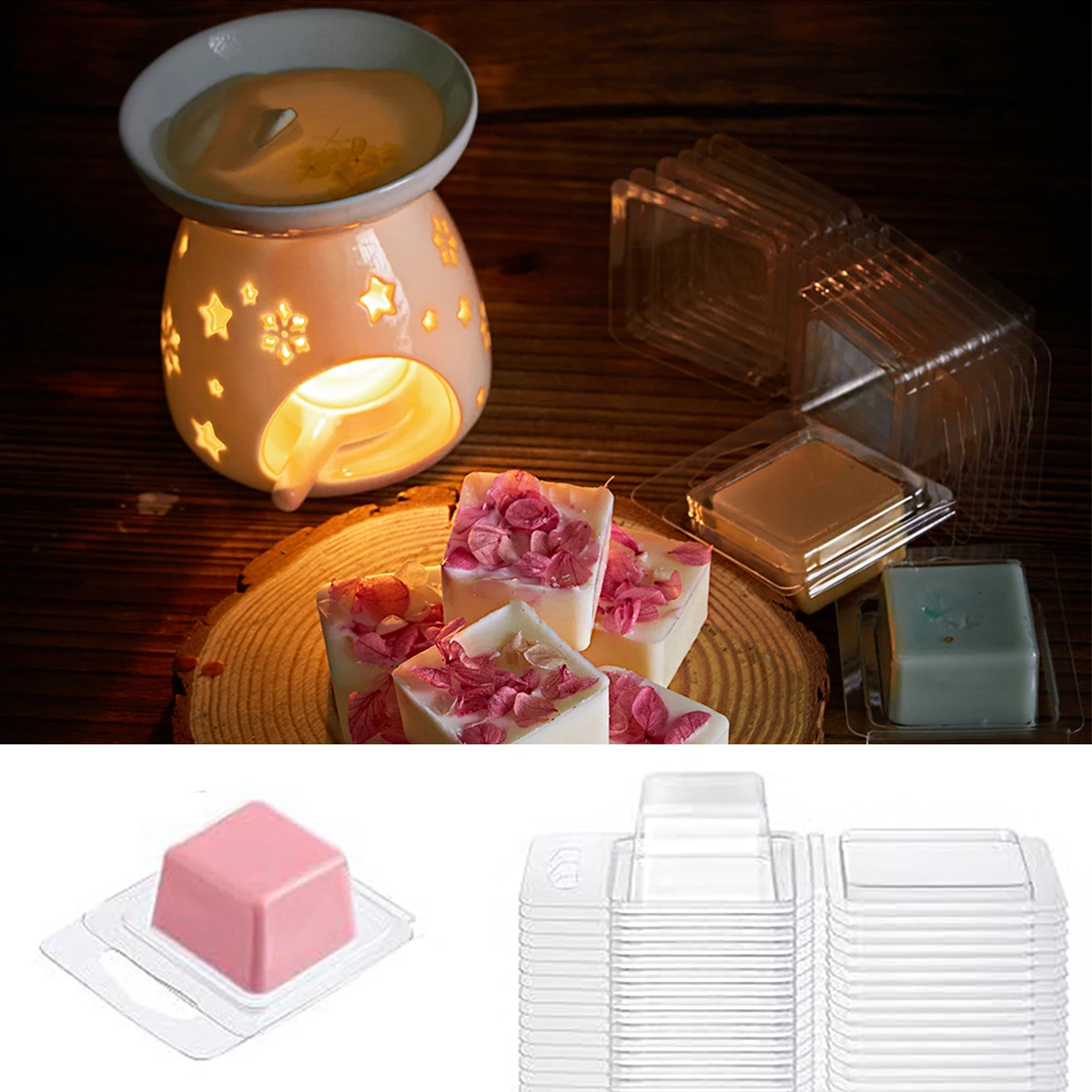 قوالب شمع تذوب مربعة الشكل ، صدف شمع شفاف ، ذوبان شمع بلا رشاش ، صناديق شموع ، لوازم مصنوعات يدوية ، أدوات سهلة الصنع ، 10-20 #1
