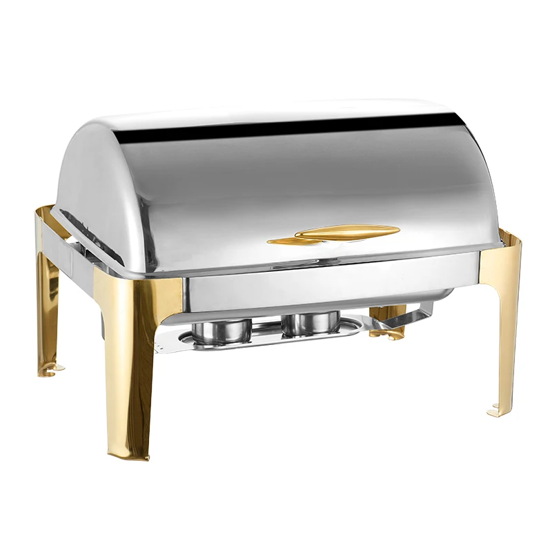 Deluxe 9L stainless steel roll top self-service food warmer rectangular hot pot restaurant silver hot pot
