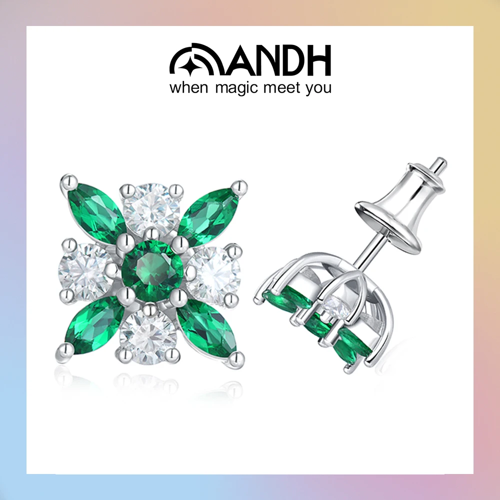 

ANDH 1.64 ct Moissanite Emerald Stud Earrings for Women 925 Sterling Silver Lab Grown Sapphire/Ruby Luxury Earrings Fine Jewelry