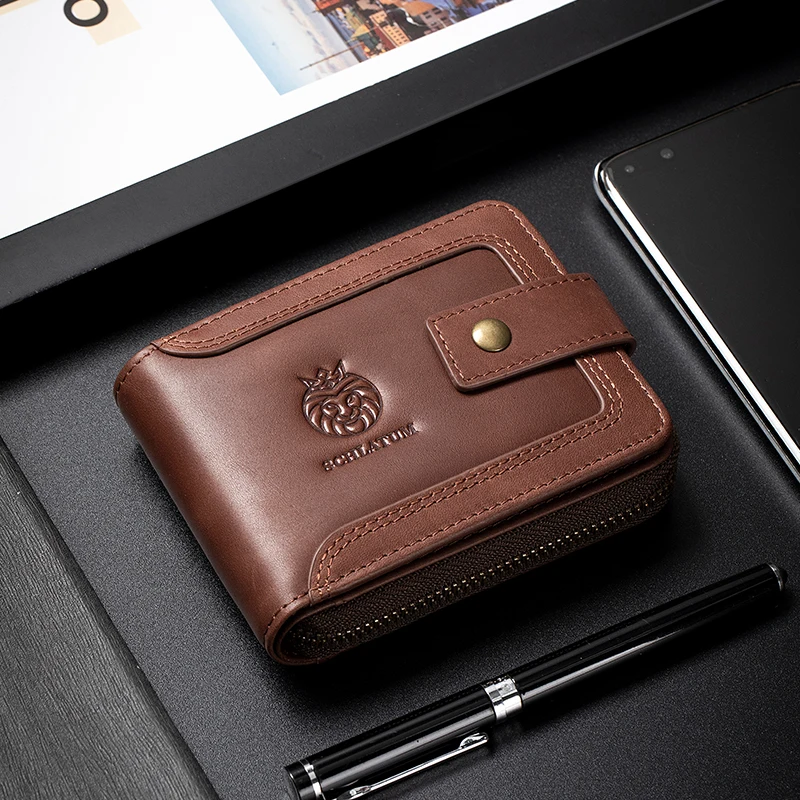 Zipper Wallet for Men 2026 New RFID Blocking Mens Wallets Genuine Leather with Large Capacity 13 Card Slots ID Window & Coin Poc