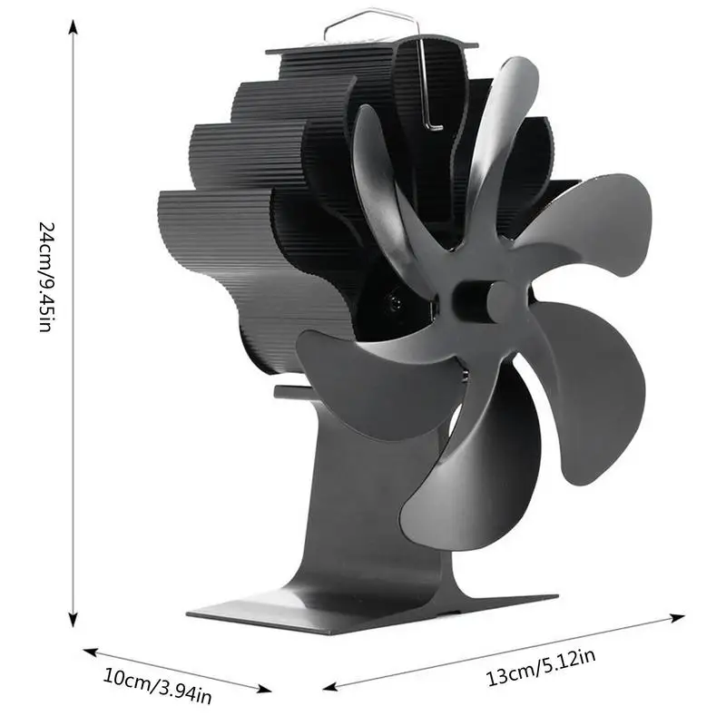 Ventilador negro de 6 aspas para chimenea, sistema de ventilado para quemador de leña, silencioso y eficiente, con distribución de calor para el