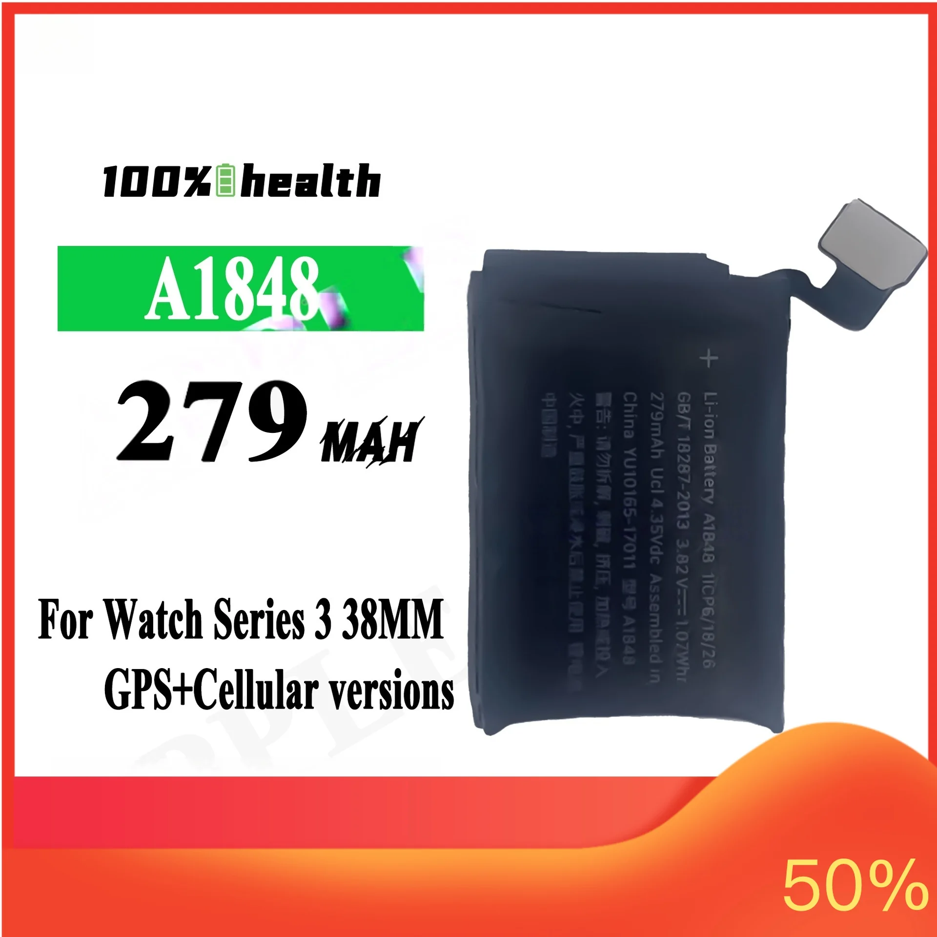 

279mAh A1848 Watch Battery for Apple Watch Series 3 GPS 38mm Cellular Durable Lithium Rechargeable Battery