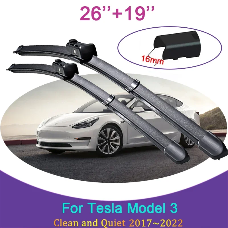 

For Tesla Model 3 2017~2022 2018 2019 Two Frameless Rubber Wiper Snow Scraping Front Windshield Brushes Car Accessories Sticker