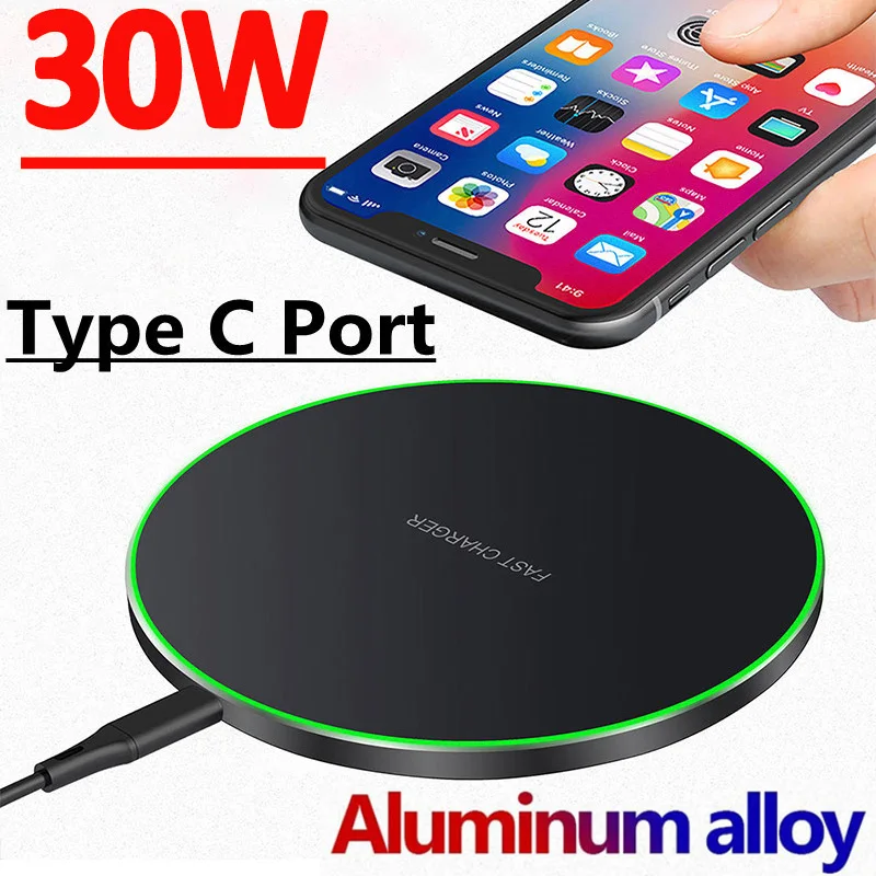 30W Fast Qi Wireless Charger Pad for iPhone 14 13 12 11 X Pro Max For Samsung Galaxy S21 S20 S10 S9 S8 Xiaomi Wireless Charging