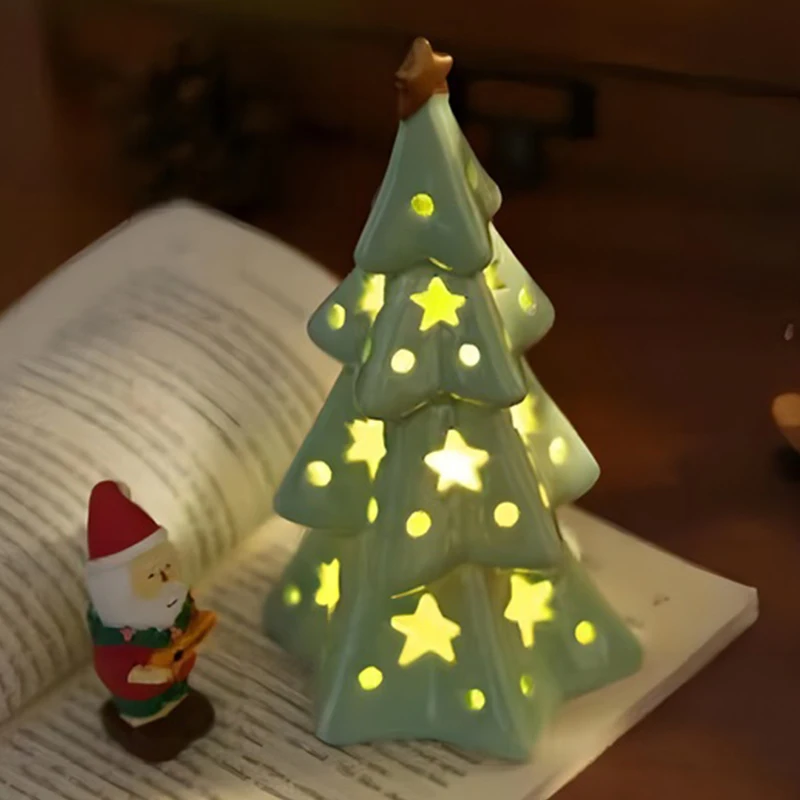 

Glowing Ceramic Christmas Tree Light Decorations, Star Xmas Tree Night Lights Home Bedroom Desktop Ornaments Birthday Gift