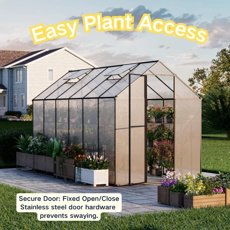 6x12ft Walk-in Greenhouse for Outdoors, Large Polycarbonate Greenhouses with Heavy Duty Aluminum Frame, Adjustable Roof