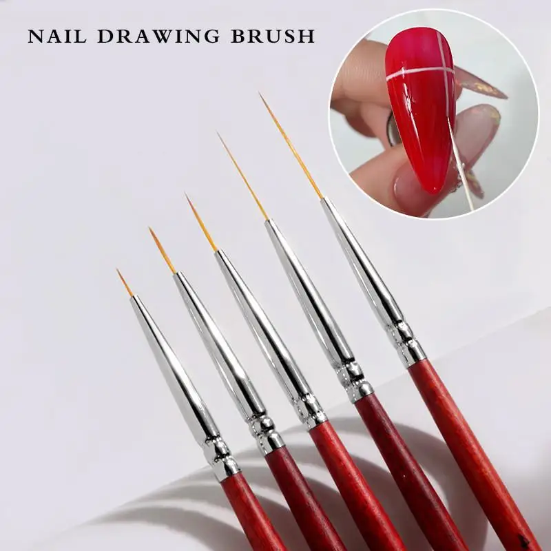 Pennelli per nail art in legno Pennello per nail art per dettagli sottili Pennello per fodera per disegno fine Strumento per la progettazione delle unghie per pittura con smalto gel UV