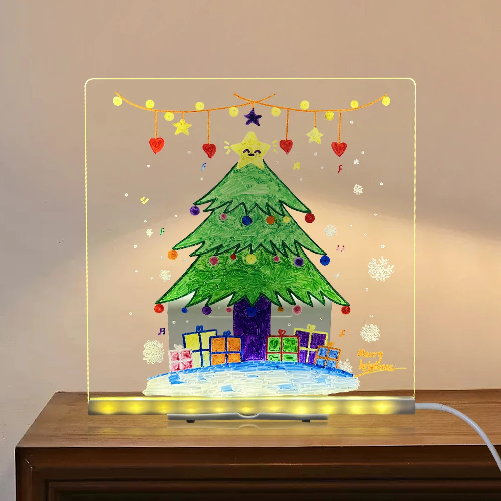 USB LED Night Light Acrylic Message Note Board Lamp With Bracket Erasable Children Drawing Board Kids Gifts Bedroom Night Lamp