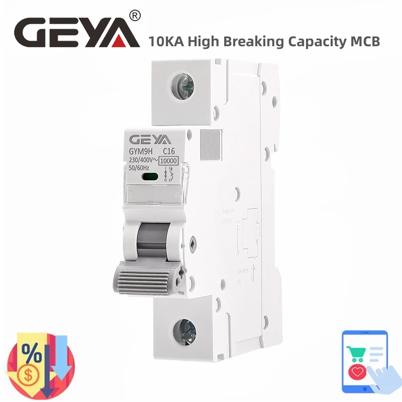 GEYA GYM9H 1P 10KA Breaking Capacity MCB Din Rail 230V 400V Mini Circuit Breaker 6A-63A AC Type Factory Direct Manufacturer