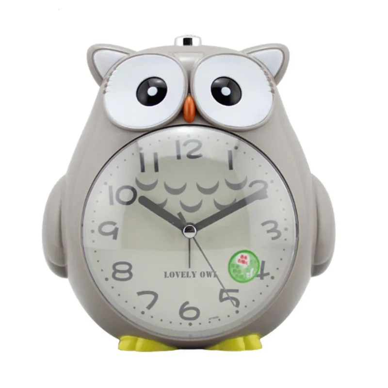 Réveil en métal pour enfants, mignon, dessin animé hibou, réveil, chambre à coucher, horloge de chevet, balayage silencieux, dessin animé brillant, sans batterie