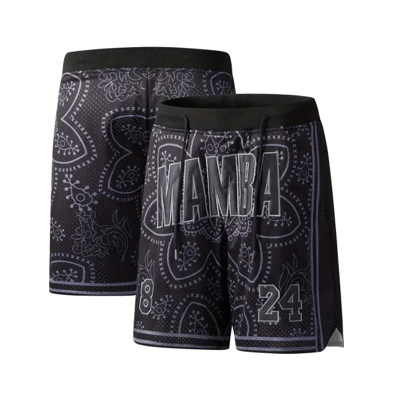 Men's Mamba #824 Premium Embroidery Basketball Shorts Breathable Mesh Drawstring Shorts Outdoor Sports and Fitness Casual Pants