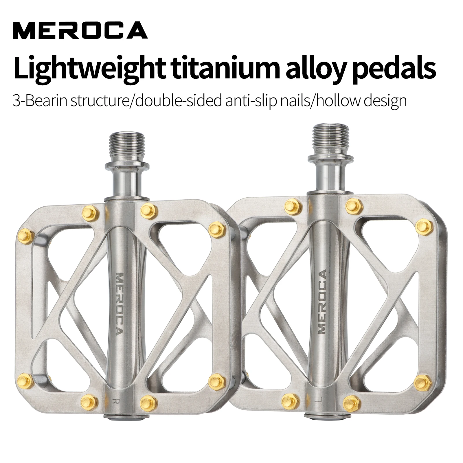 MEROCA Titanium Alloy Pedals Anti-Slip Bicycle Pedals Ultra-Light 3 Bearing Mountain Bike Universal Mtb Pedal