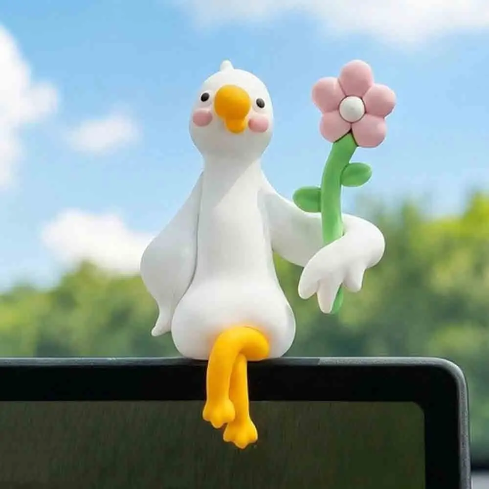 Cartoon Animal Mini Duck Ornament Mini Computer Display Computer Monitor Decoration Statue Figurine Car Center Console Ornament