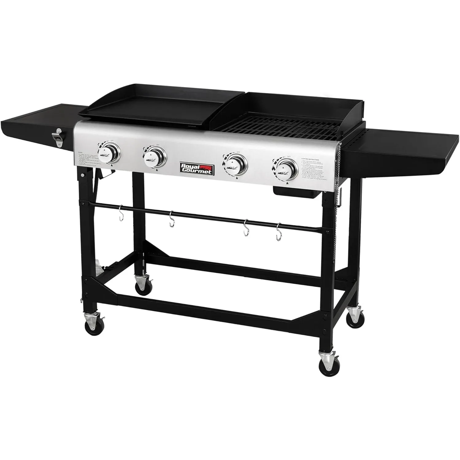 

Royal Gourmet GD401 Portable Propane Gas Grill and Griddle Combo with Side Table | 4-Burner, Folding Legs,Versatile, Outdoor