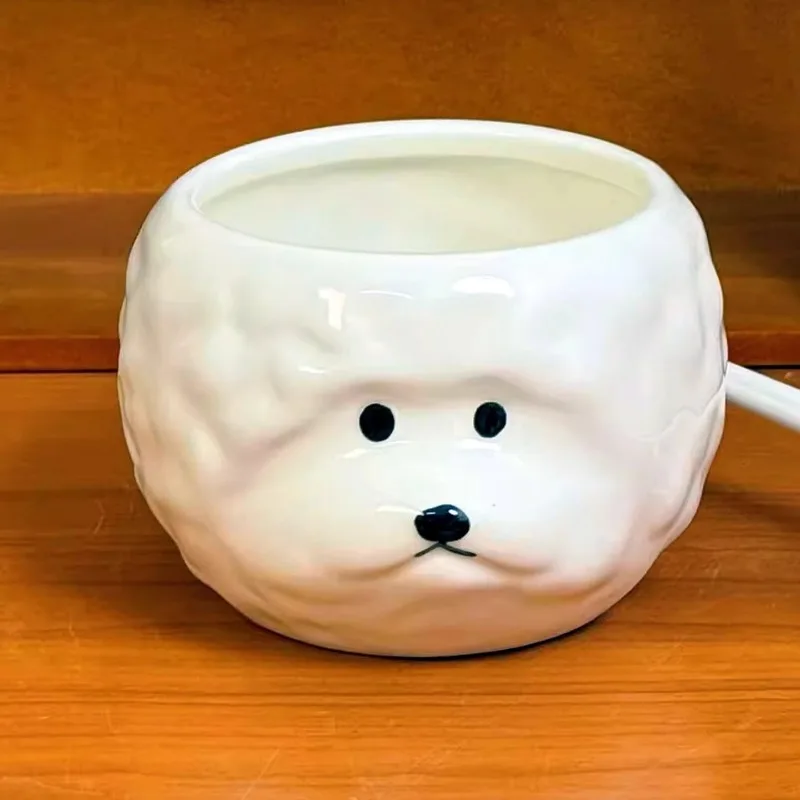 Bichon Frise 3D Ceramic Bowl, Irregular Design Yogurt Snack Bowl, Cute Cartoon White Rice Bowl,Creative Healing Tableware Gift