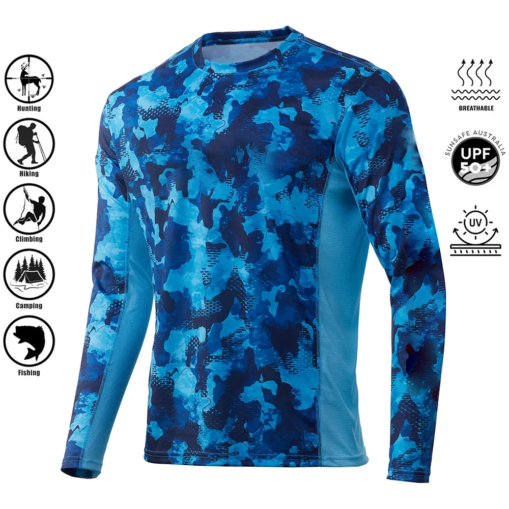 Herren Langarm-T-Shirt aus Polyester mit 3D-Camo-Druck, UPF50+ UV-Schutz, Rundhalsausschnitt, atmungsaktiv, ideal zum Angeln, Jagen, Wandern und für Outdoor-Aktivitäten. – Detail 2