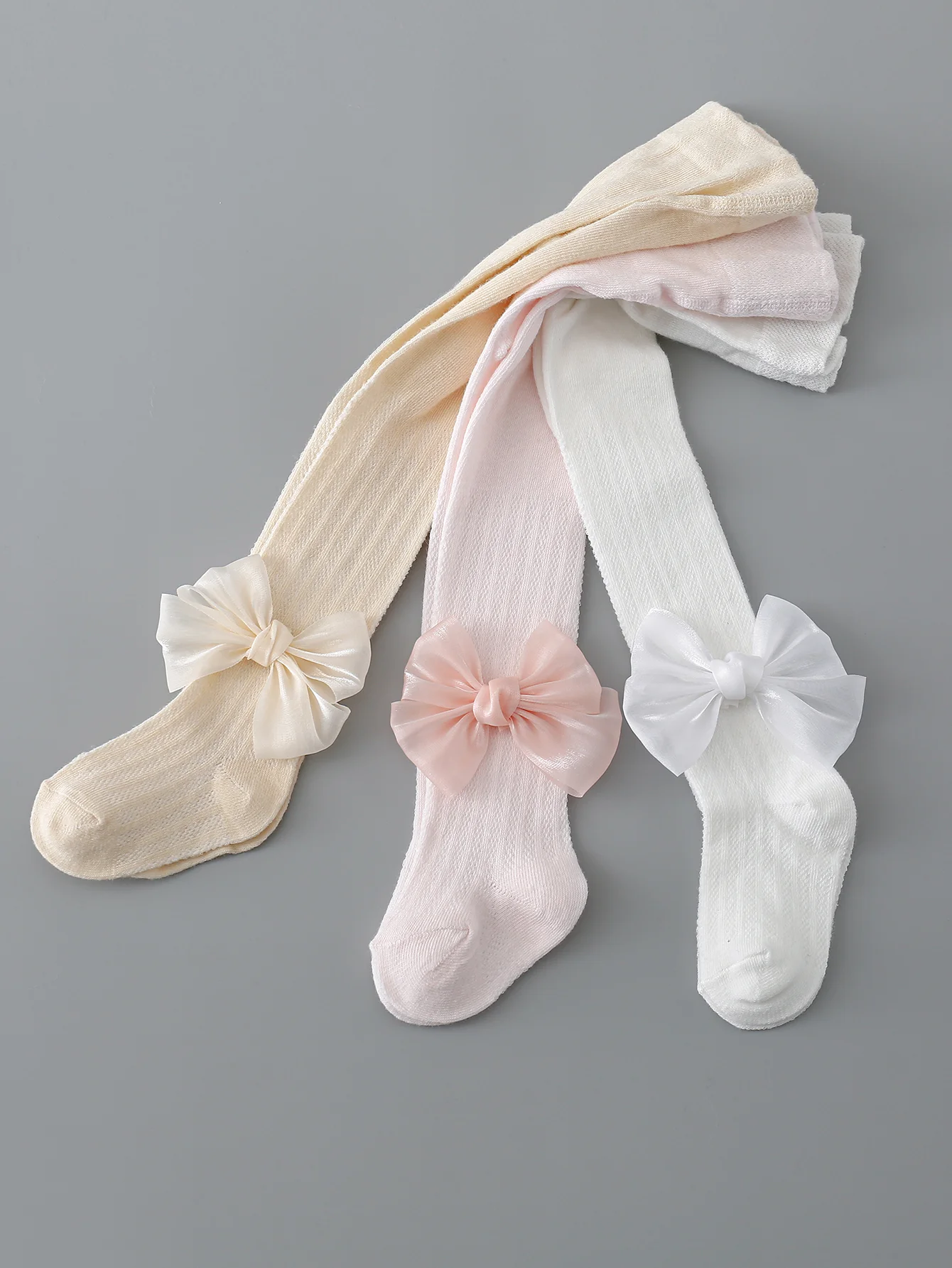 3 Pairs of Children's Cute Elegant Tight-Fitting Stockings with Bow Decoration, Cool and Breathable Leggings for Girls' Daily Wear