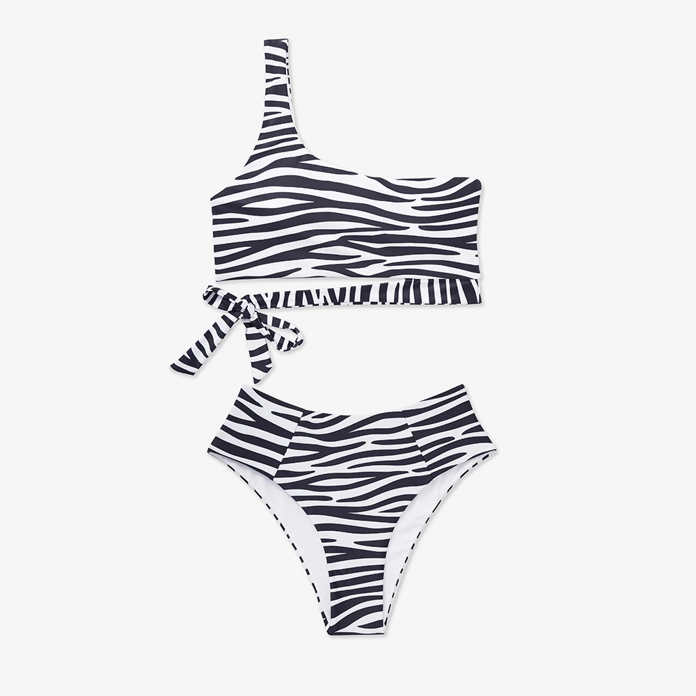 One-Shoulder-Bikini-Set für Damen – Sommer-Badeanzug mit hoher Taille, zweiteiliger Bikini für Frauen – Detail 17