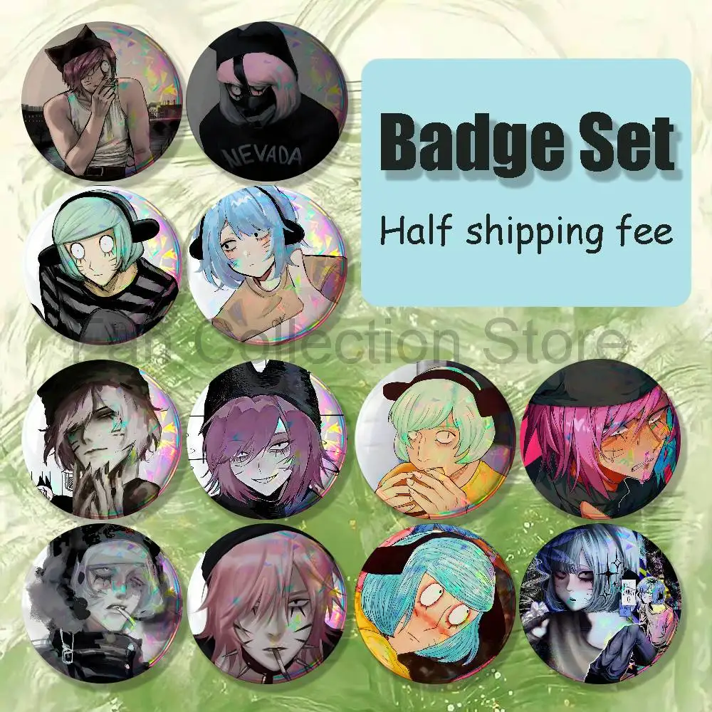 R-Ranfren Nyen Nyon Brooches for Backpack Accessories 25,32,44,58,75mm Round Enamel Pin 4-piece set Cartoon Anime enamel Pin Set