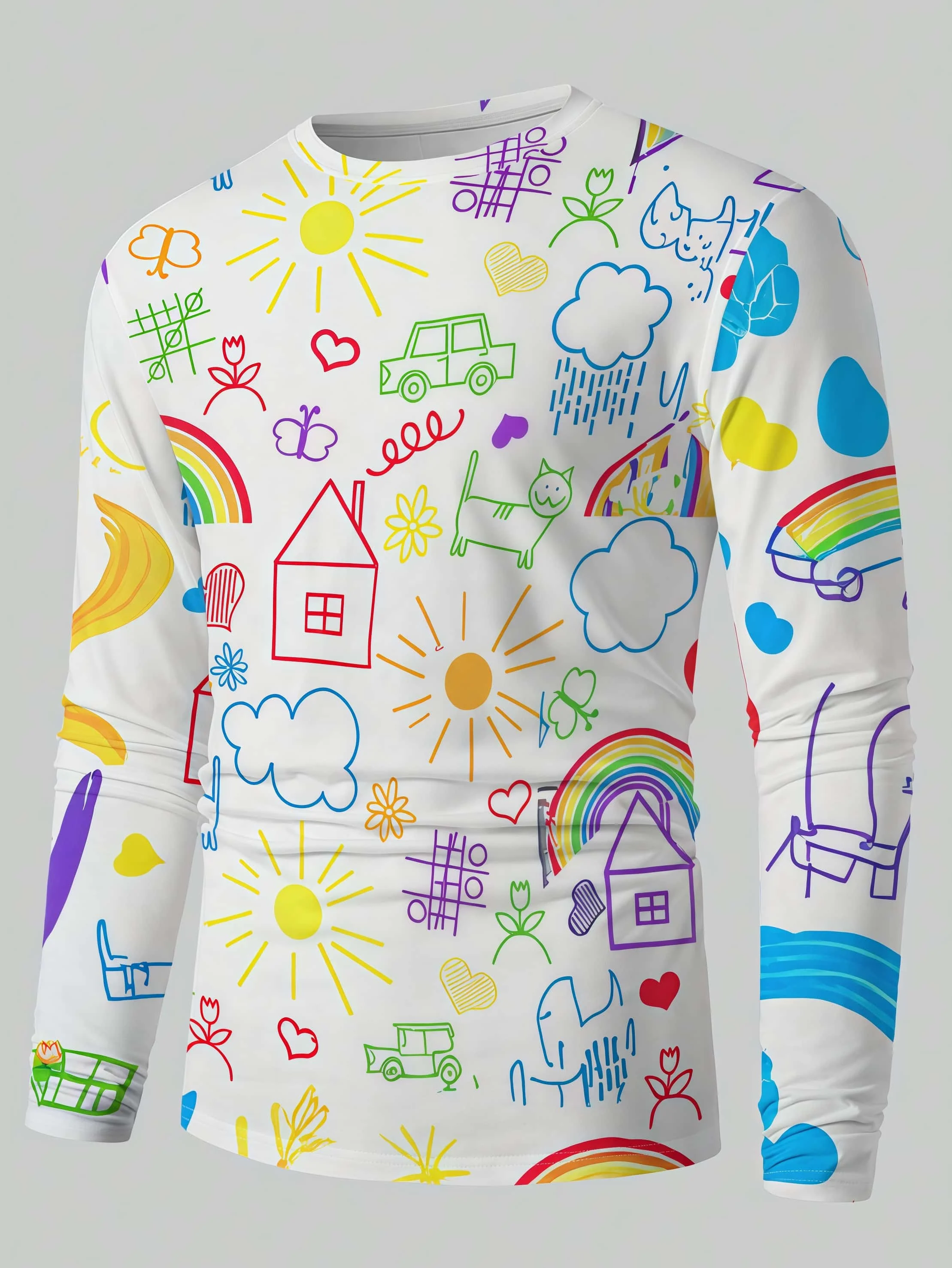 2026 New Dopamine Color Graffiti 3D Printed Long Sleeve Round Neck T-shirt Street Fashion Trend Neutral Casual Versatile