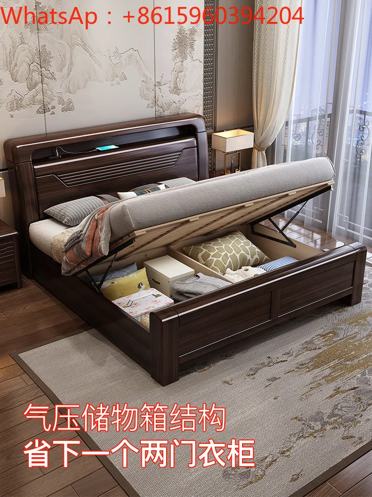 Zijin sandalwood new Chinese style solid wood bed all solid wood home bedroom 1.8m double bed factory direct sale 1.5m bed