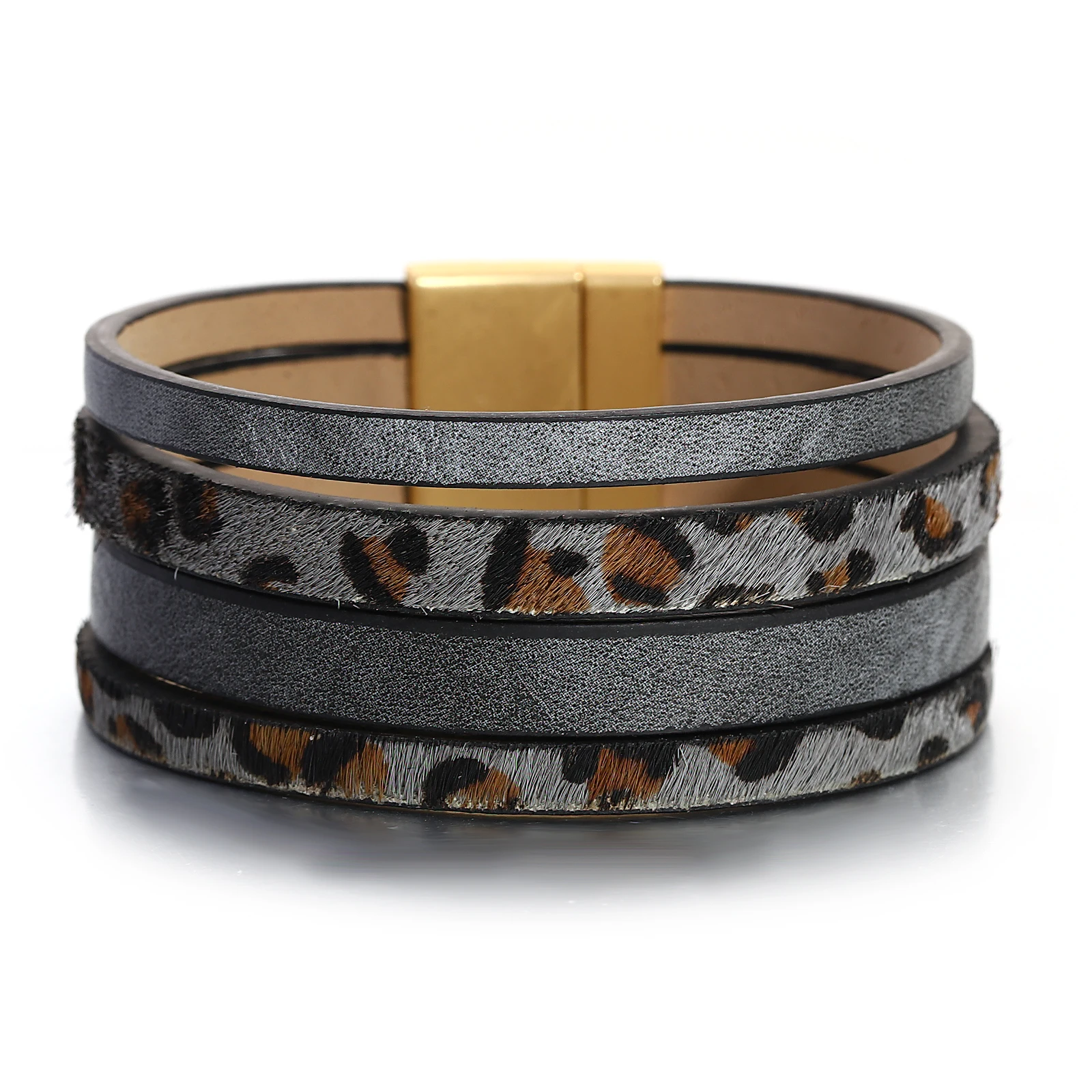 

Amorcome Vintage Leopard Print Leather Bracelet for Women Multilayer Winding Magnetic Buckle Bangle Exquisite Jewelry Gift