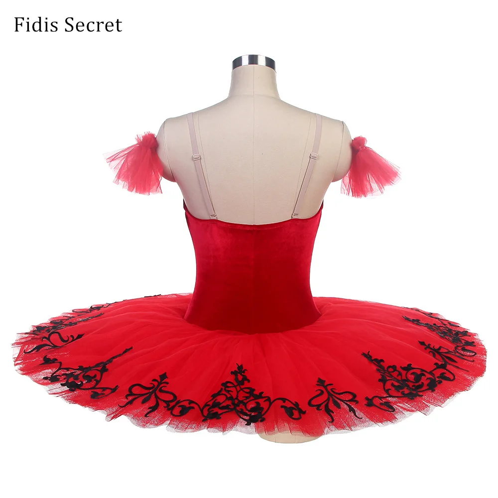 Women Red Pre-professional Platter Ballet Tutu Dress,Girls Ballerina Spanish Dance Classical Performance Competition Stage Wear