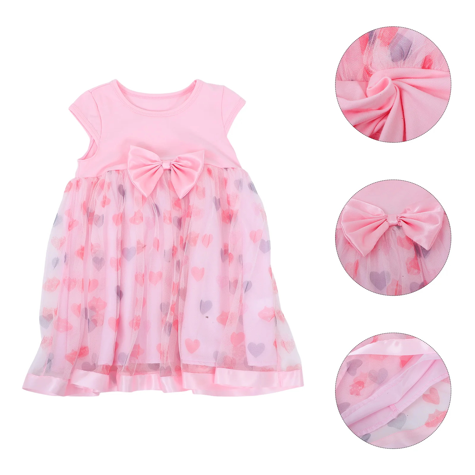

Baby Girl Sleeveless Heart Design Dress Breathable Mesh Summer Toddler Dress Cute Princess Style Outdoor Play Baby Girl Outfit