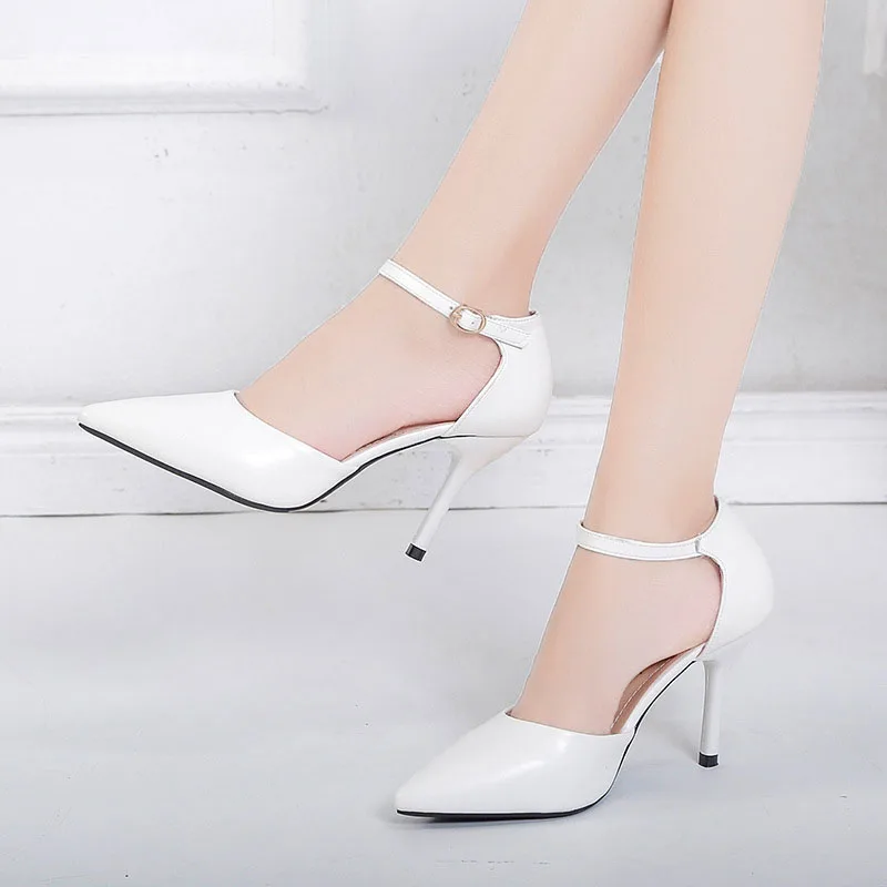 Women High Heel 6cm 8CM Pumps 2023 Spring/Autumn Black White Ankle Buckle Strap Casual Elegent Shoes Heels Women Tacones Mujer