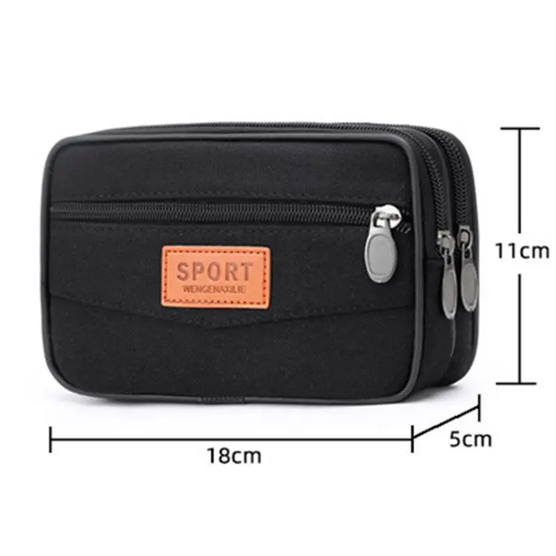 Outdoor Men Fanny Waist Bag Coin Short Purse Leather Canvas Male Zipper Small Casual Phone Bag Lightweight Purse Belt Bum Pouch