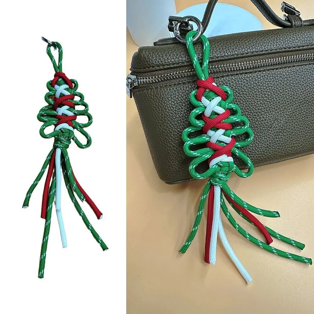 Cute DIY Braided Rope Keychain Fashion Kawaii Christmas Tree Keychain Bag Decoration