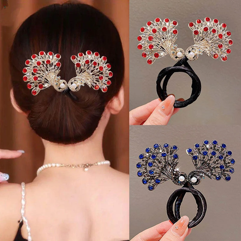 Fashion Pearl Peacock High-end Headbands Updo For Women Girls Party Meatball Head Hair Accessories