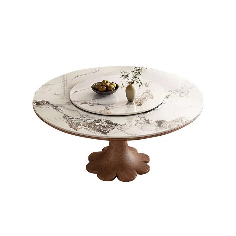 table and chair combination household small apartment high-end all-solid wood small round table with turntable dining table