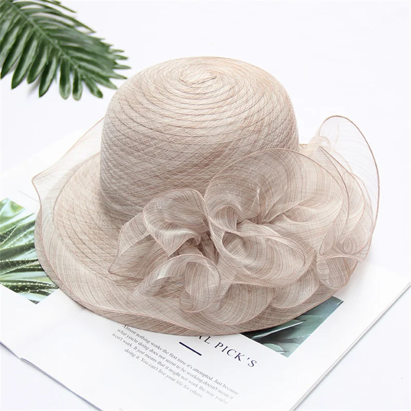 Women\'s Summer Wedding Formal Organza Wide Brim Hat Church Kentucky Derby Fascinator Bridal Tea Party Hat