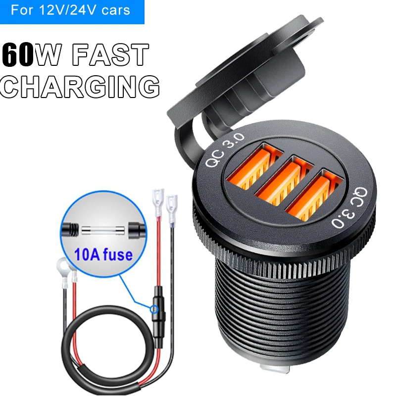 

Built-in usb car socket 12V USB C Outlet Waterproof Charger Socket USB Charging Port for Car Boat Marine Truck motorcycle