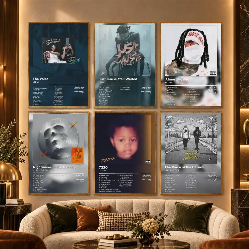 Rapper L-Lil Durk Album Poster Stickers Painting Mural HD Wall Decals for Bedroom Living Room Home Self-Adhesive Decor Gift